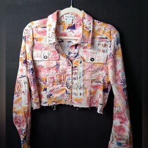 Cropped Colorful Art To Wear Jean Jacket By West Palm Size XL